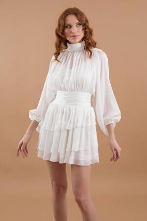 Draped Chiffon Turtleneck Mini Dress - Juste - Globality Store - Women Clothes Wholesale Turkey