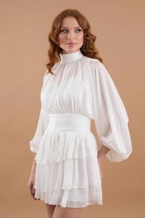 Draped Chiffon Turtleneck Mini Dress - Juste - Globality Store - Women Clothes Wholesale Turkey