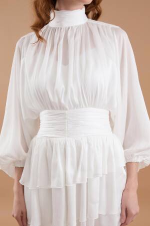Draped Chiffon Turtleneck Mini Dress - Juste - Globality Store - Women Clothes Wholesale Turkey