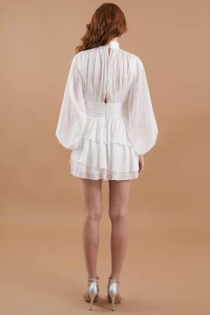 Draped Chiffon Turtleneck Mini Dress - Juste - Globality Store - Women Clothes Wholesale Turkey
