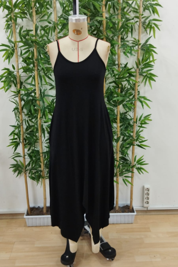 Women's Strappy V Neck Pocket Detailed Asymmetric Cut Detailed Viscose Dress
