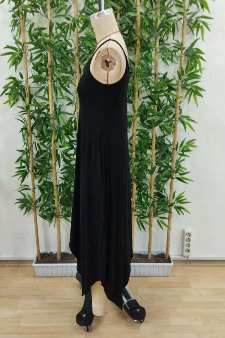 Women's Strappy V Neck Pocket Detailed Asymmetric Cut Detailed Viscose Dress