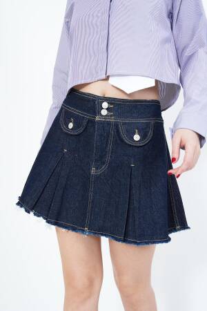 Pocket And Button Detailed Jeans Wholesale Skirt - Lustrin - Globality Store - Women Clothes Wholesale Turkey