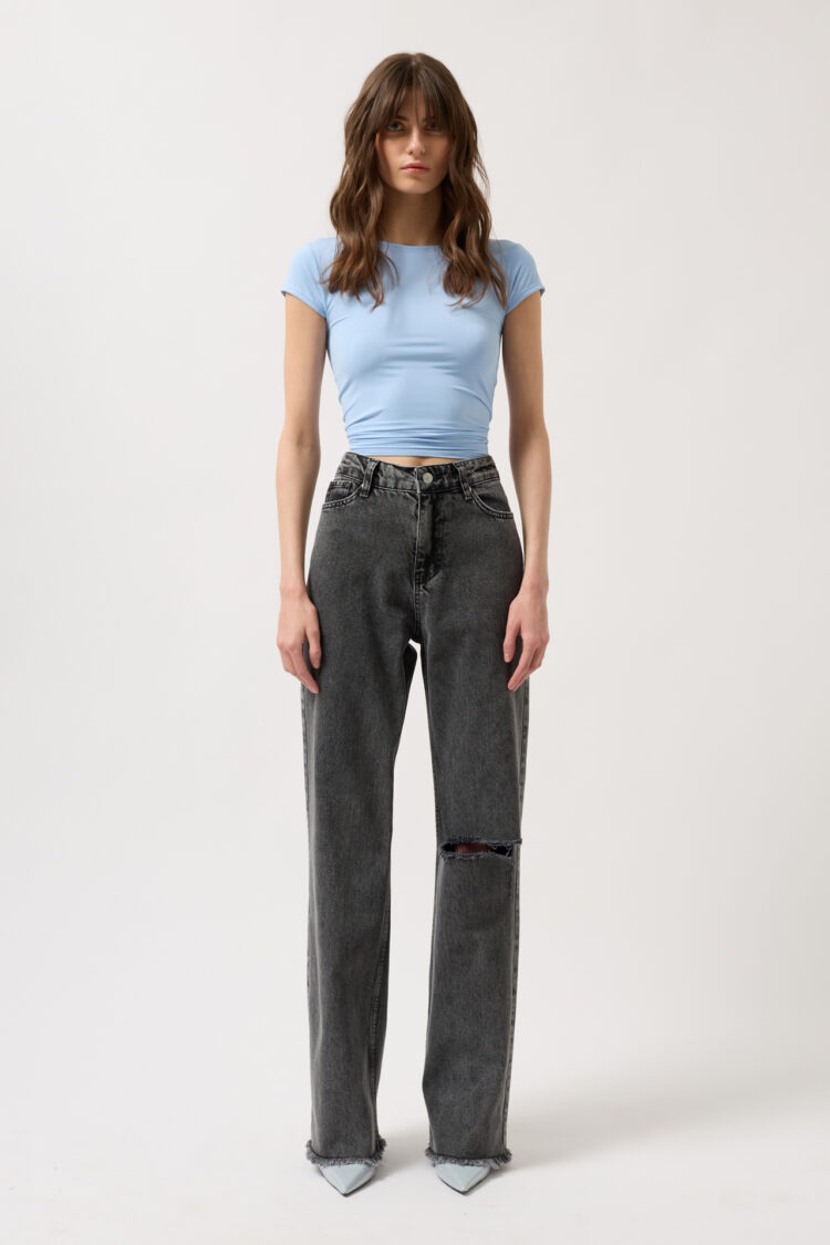 Laser Cut Wide Leg Jean