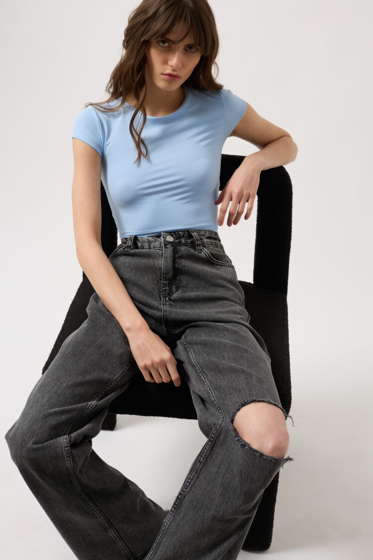 Laser Cut Wide Leg Jean
