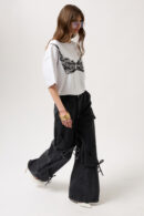 Ribbon Detail Cargo Pocket Wide Leg Jean - Black Fashion - Globality Store - Women Clothes Wholesale Turkey