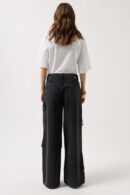 Ribbon Detail Cargo Pocket Wide Leg Jean - Black Fashion - Globality Store - Women Clothes Wholesale Turkey