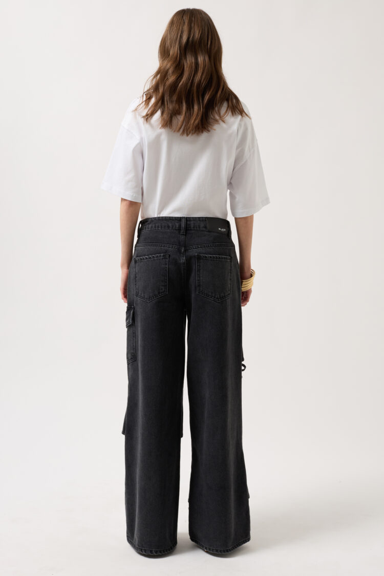 Ribbon Detail Cargo Pocket Wide Leg Jean