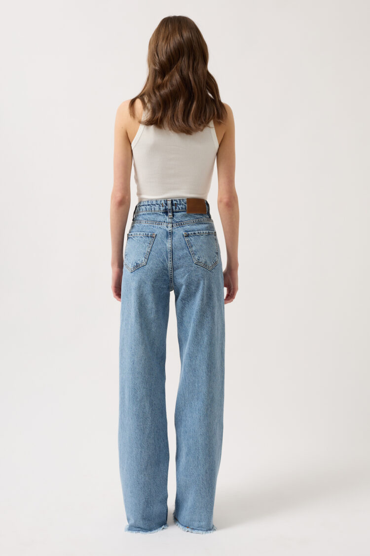 Laser Cut Wide Leg Jean