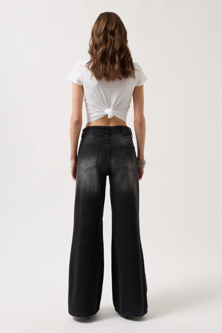 Low Waist Knee Pleated Jean - Snow Wash Smoked