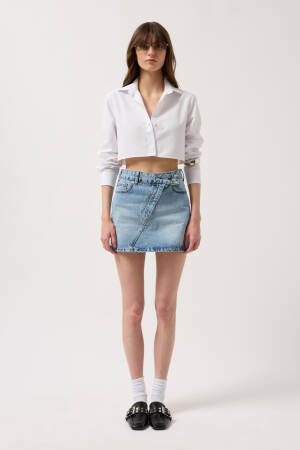 Asymmetric Belt Denim Mini Skirt - Black Fashion - Globality Store - Women Clothes Wholesale Turkey