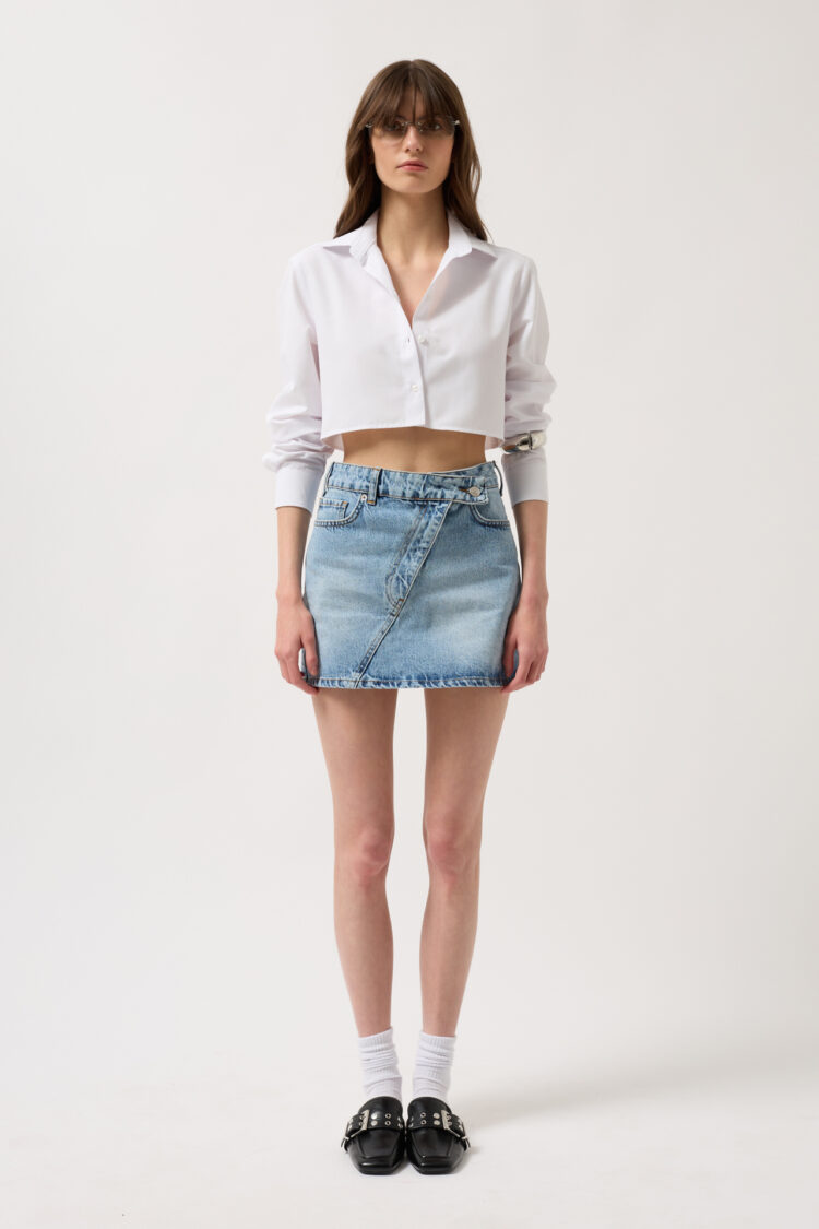 Asymmetric Belt Denim Mini Skirt