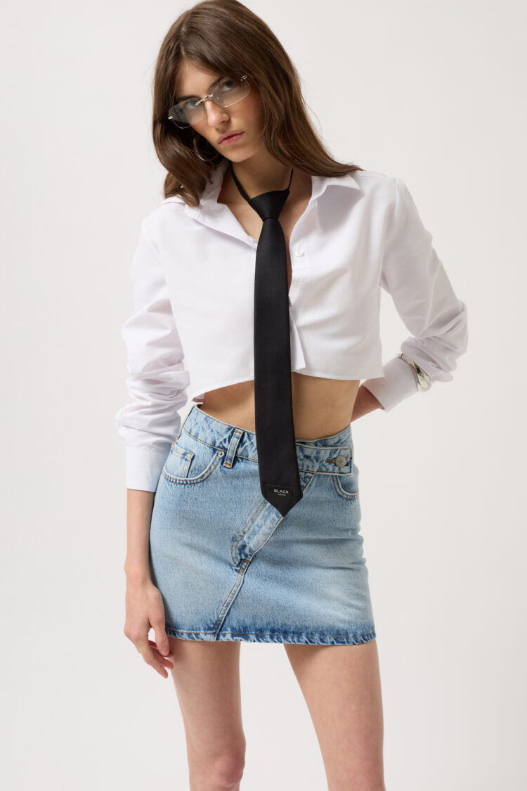 Asymmetric Belt Denim Mini Skirt - Black Fashion - Globality Store - Women Clothes Wholesale Turkey