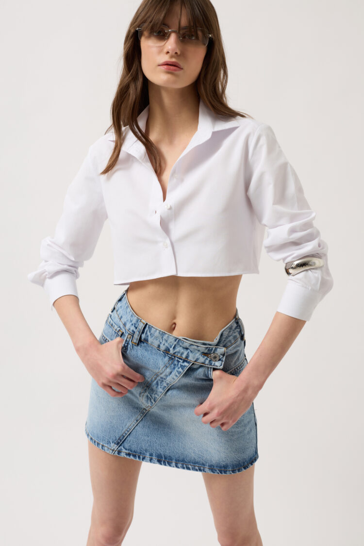 Asymmetric Belt Denim Mini Skirt