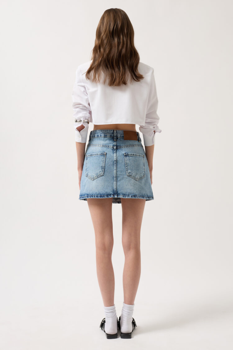 Asymmetric Belt Denim Mini Skirt