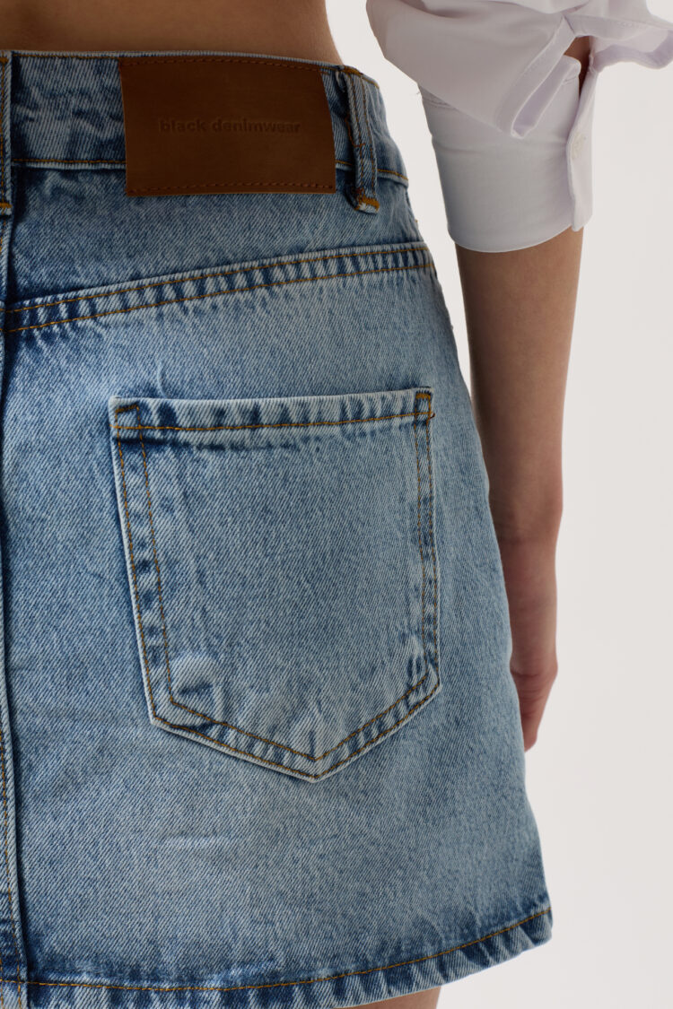 Asymmetric Belt Denim Mini Skirt