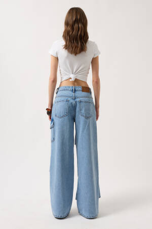 Ribbon Detail Cargo Pocket Wide Leg Jean - Black Fashion - Globality Store - Women Clothes Wholesale Turkey
