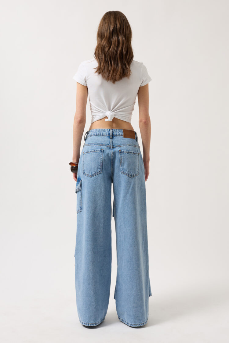 Ribbon Detail Cargo Pocket Wide Leg Jean