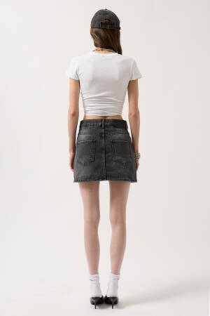 Asymmetric Belt Denim Mini Skirt - Black Fashion - Globality Store - Women Clothes Wholesale Turkey