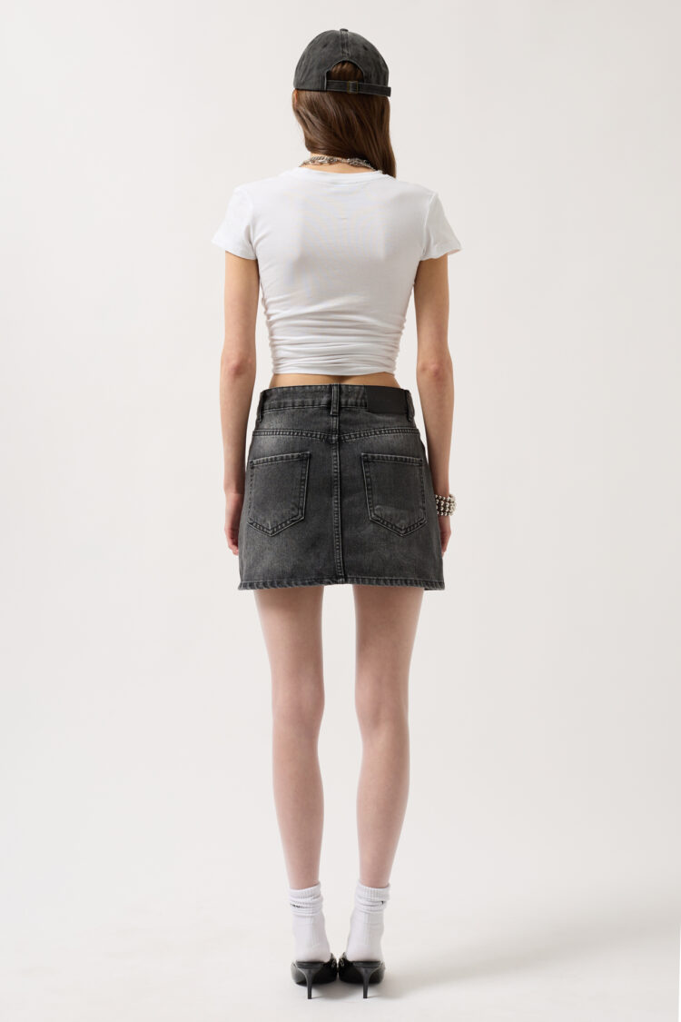 Asymmetric Belt Denim Mini Skirt