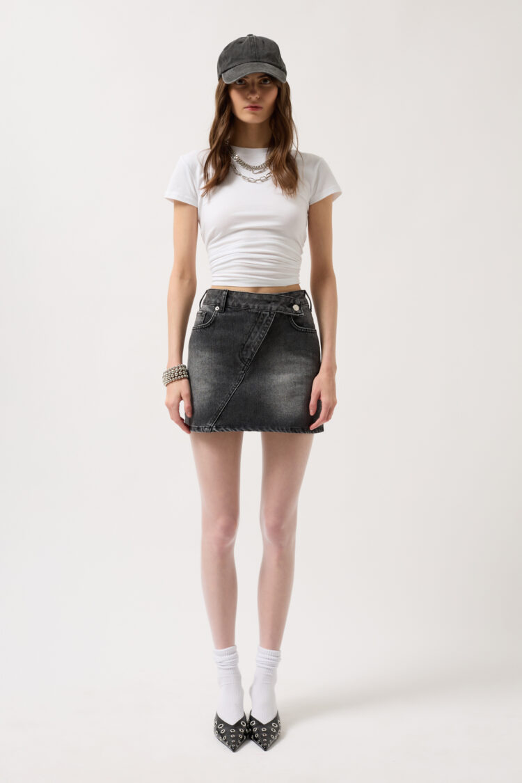 Asymmetric Belt Denim Mini Skirt