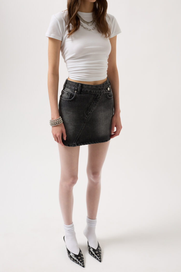 Asymmetric Belt Denim Mini Skirt