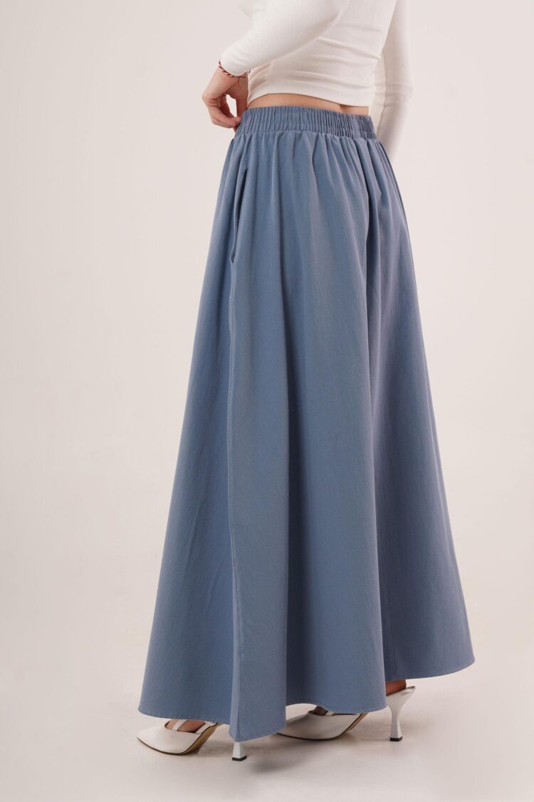 Elastic Waist Pocket Detailed LongWholesale Skirt