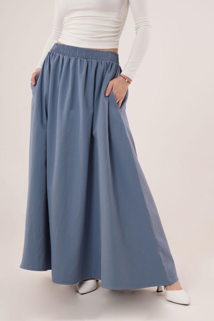 Elastic Waist Pocket Detailed LongWholesale Skirt - Lustrin - Globality Store - Women Clothes Wholesale Turkey
