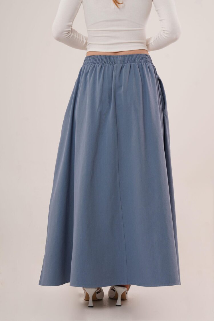 Elastic Waist Pocket Detailed LongWholesale Skirt