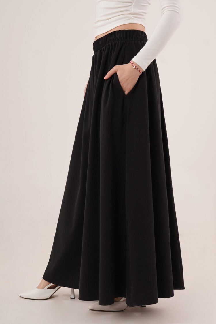 Elastic Waist Pocket Detailed LongWholesale Skirt