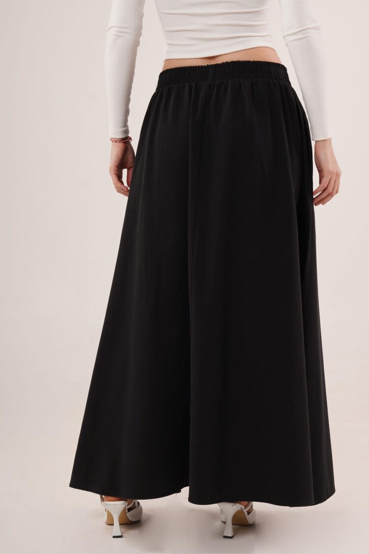 Elastic Waist Pocket Detailed LongWholesale Skirt