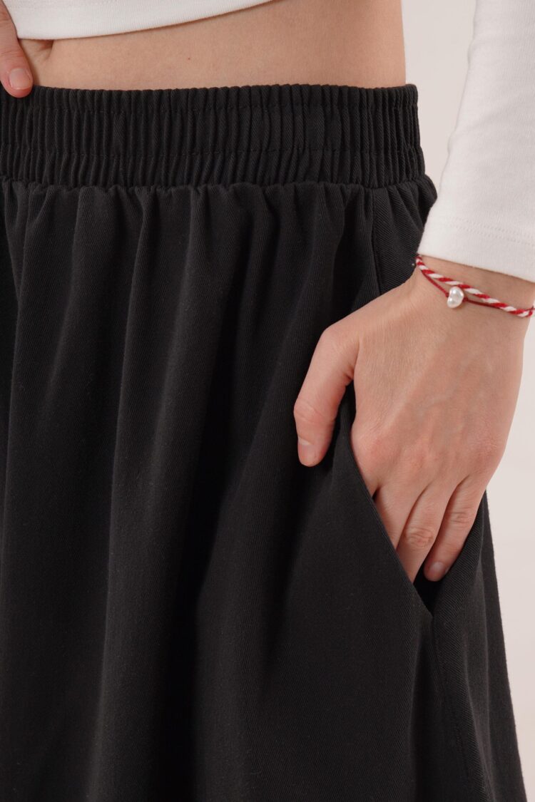 Elastic Waist Pocket Detailed LongWholesale Skirt
