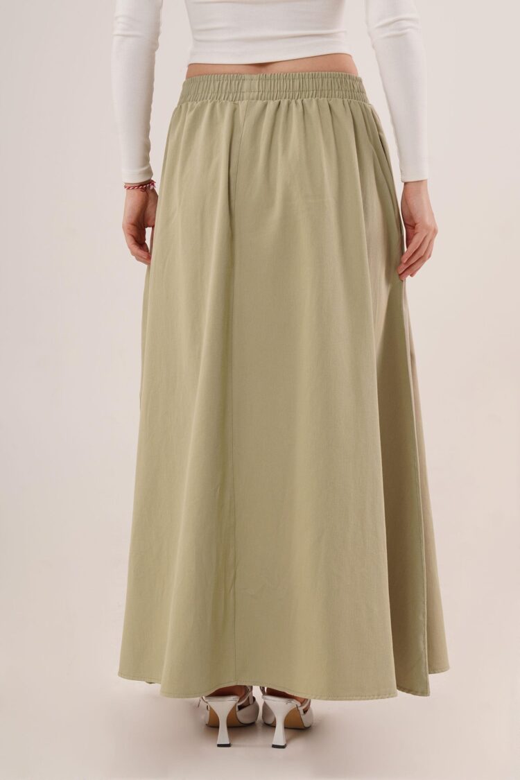 Elastic Waist Pocket Detailed LongWholesale Skirt