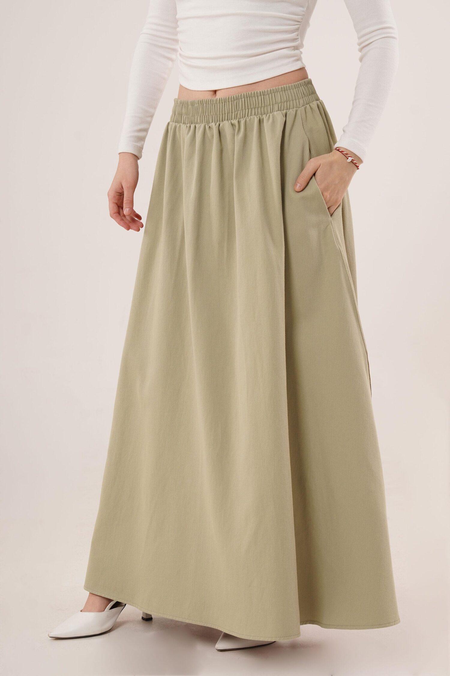 Elastic Waist Pocket Detailed LongWholesale Skirt - Lustrin - Globality Store - Women Clothes Wholesale Turkey