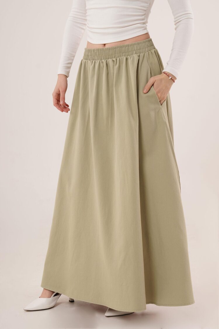 Elastic Waist Pocket Detailed LongWholesale Skirt - Lustrin - Globality Store - Women Clothes Wholesale Turkey