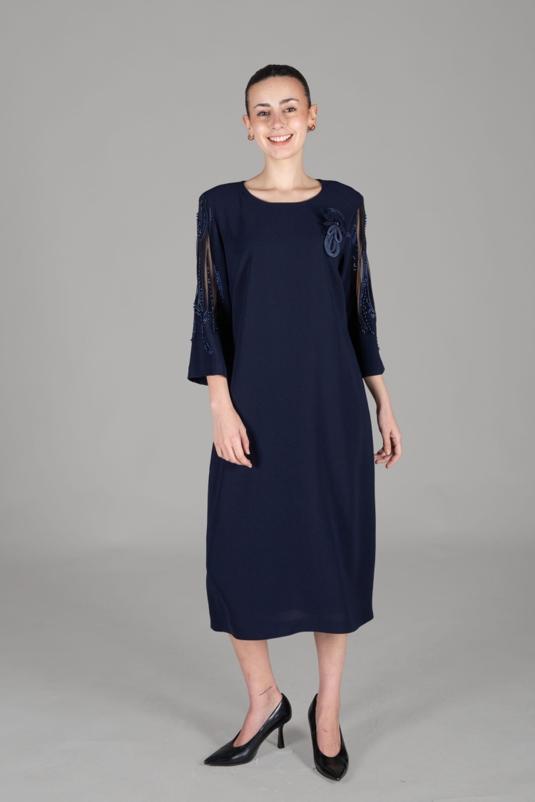 Cuff Round Neckline Straight Skinny Dress - GUMANIZE - Globality Store - Women Clothes Wholesale Turkey