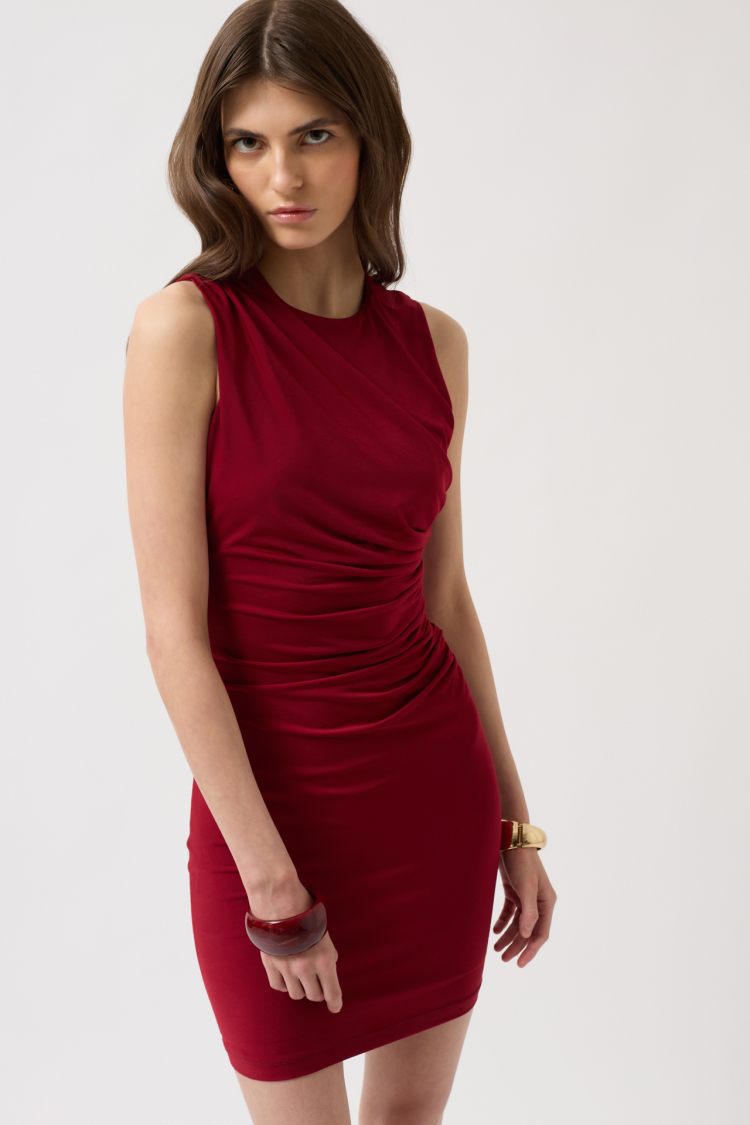 Ruffle Mini Dress - Burgundy