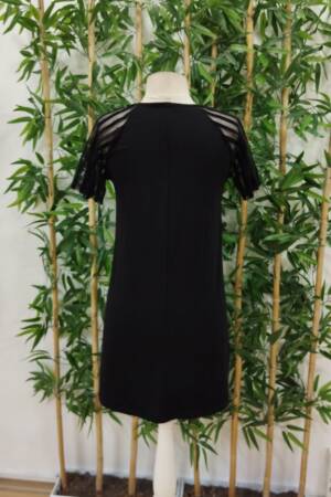 Women's Short Sleeve Round Neck Stripe Sleeve Detailed Viscose Dress - Black - Janes - Globality Store - Women Clothes Wholesale Turkey