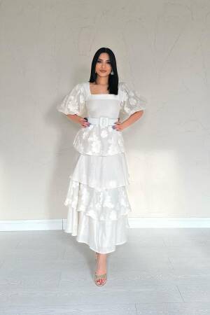WholesaleBalloon Sleeve Floor Dress - Elisa - Globality Store - Women Clothes Wholesale Turkey