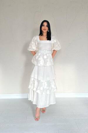 WholesaleBalloon Sleeve Floor Dress - Elisa - Globality Store - Women Clothes Wholesale Turkey
