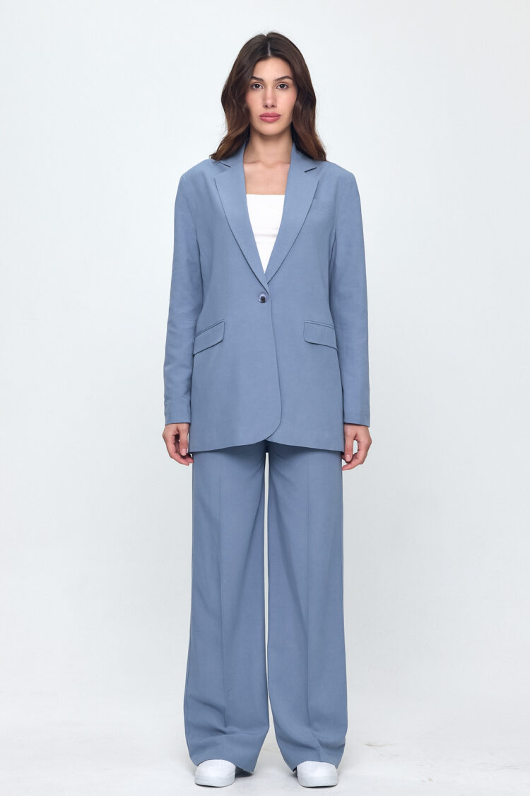 Nob Blue Linen Women's Oversize Jacket Pants Set - Evable - Globality Store - Women Clothes Wholesale Turkey