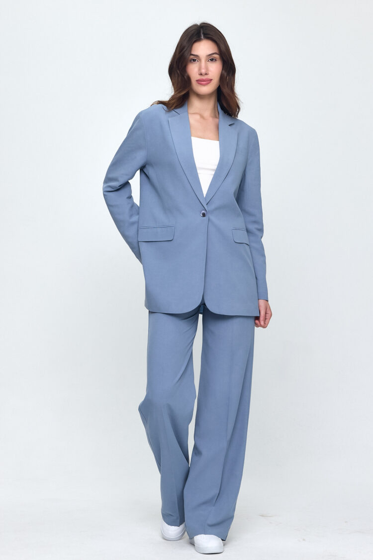 Nob Blue Linen Women's Oversize Jacket Pants Set
