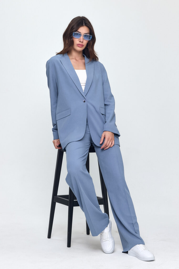 Nob Blue Linen Women's Oversize Jacket Pants Set