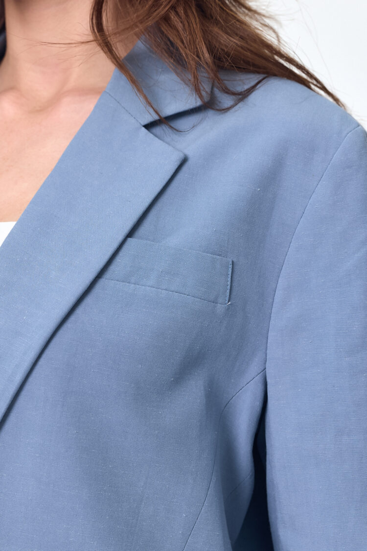 Nob Blue Linen Women's Oversize Jacket Pants Set