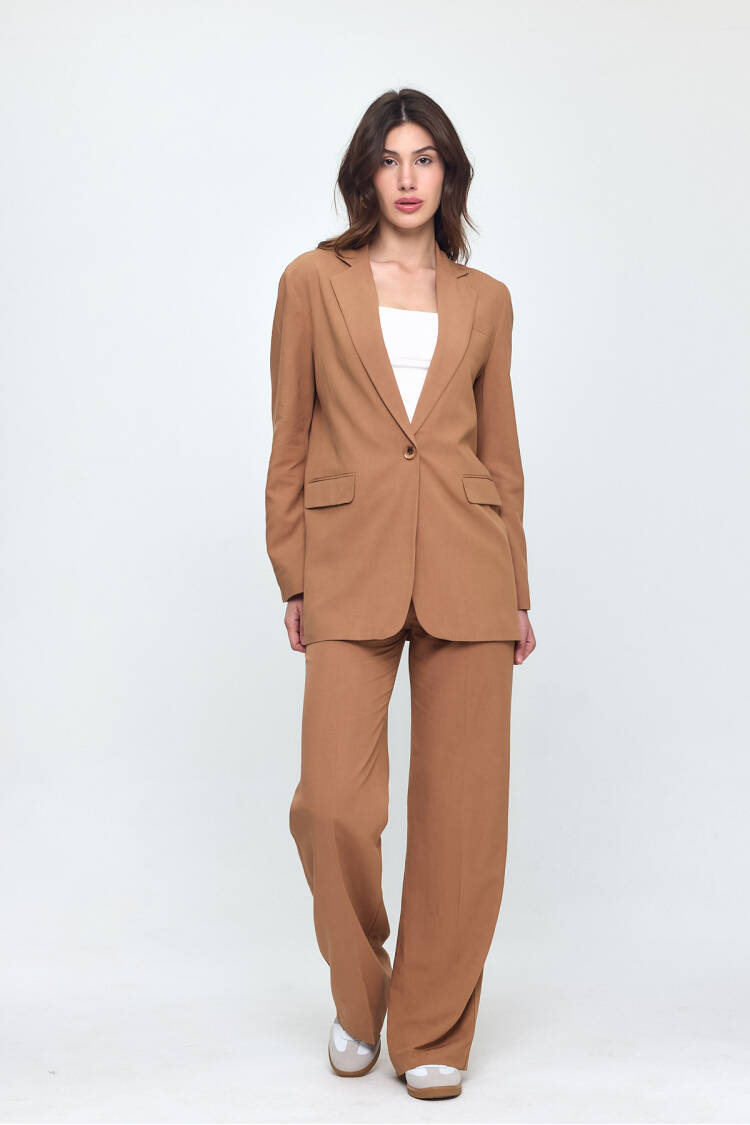 Nob Brown Linen Women's Oversize Jacket Pants Set - Evable - Globality Store - Women Clothes Wholesale Turkey