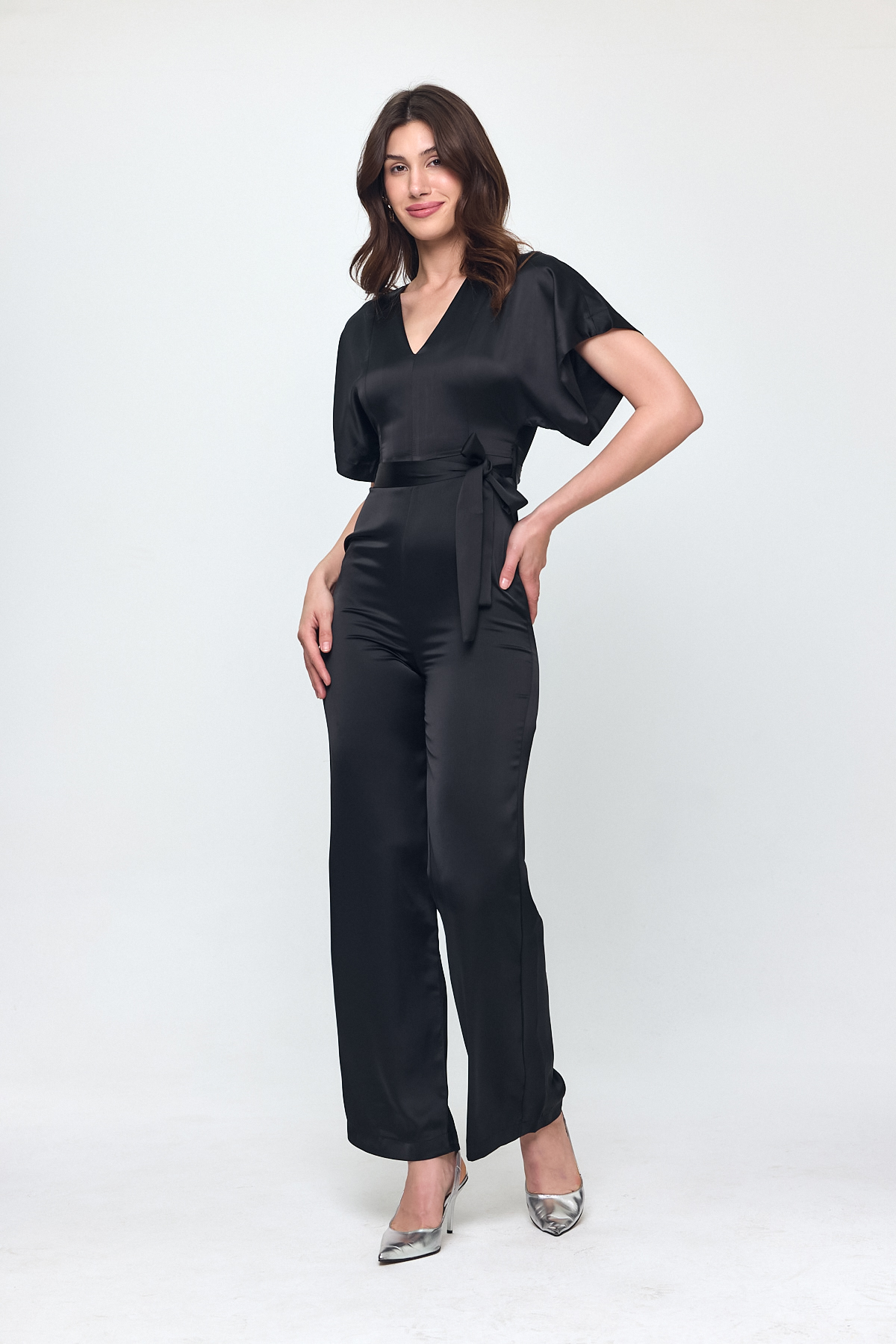 Nob Black Satin Belt Detailed Jumpsuit - Evable - Globality Store - Women Clothes Wholesale Turkey