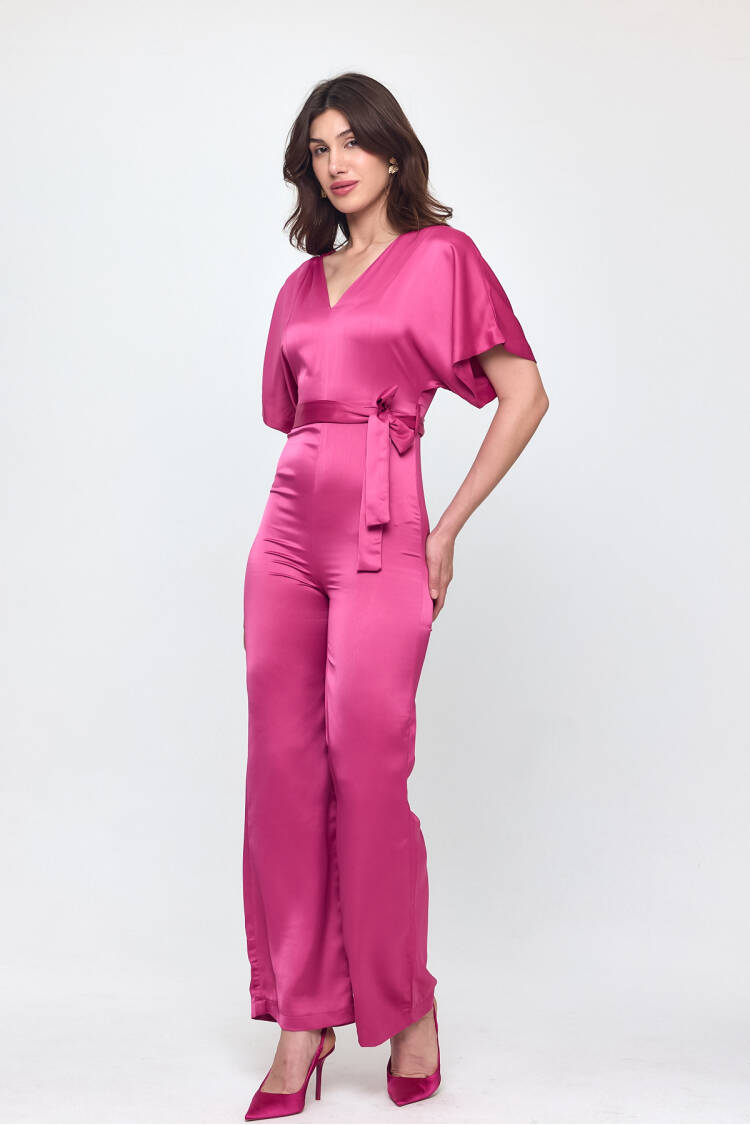 Nob Fuchsia Satin Belt Detailed Jumpsuit