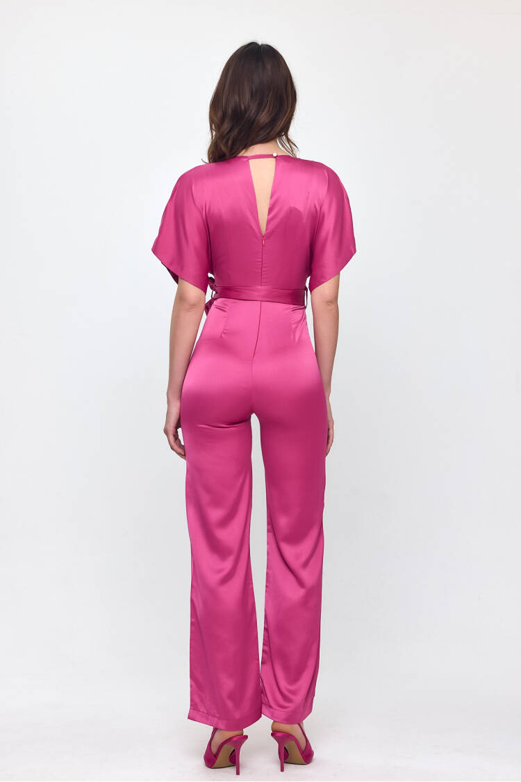 Nob Fuchsia Satin Belt Detailed Jumpsuit