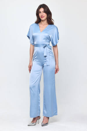 Nob Blue Satin Belt Detailed Jumpsuit - Evable - Globality Store - Women Clothes Wholesale Turkey