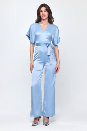 Nob Blue Satin Belt Detailed Jumpsuit - Evable - Globality Store - Women Clothes Wholesale Turkey